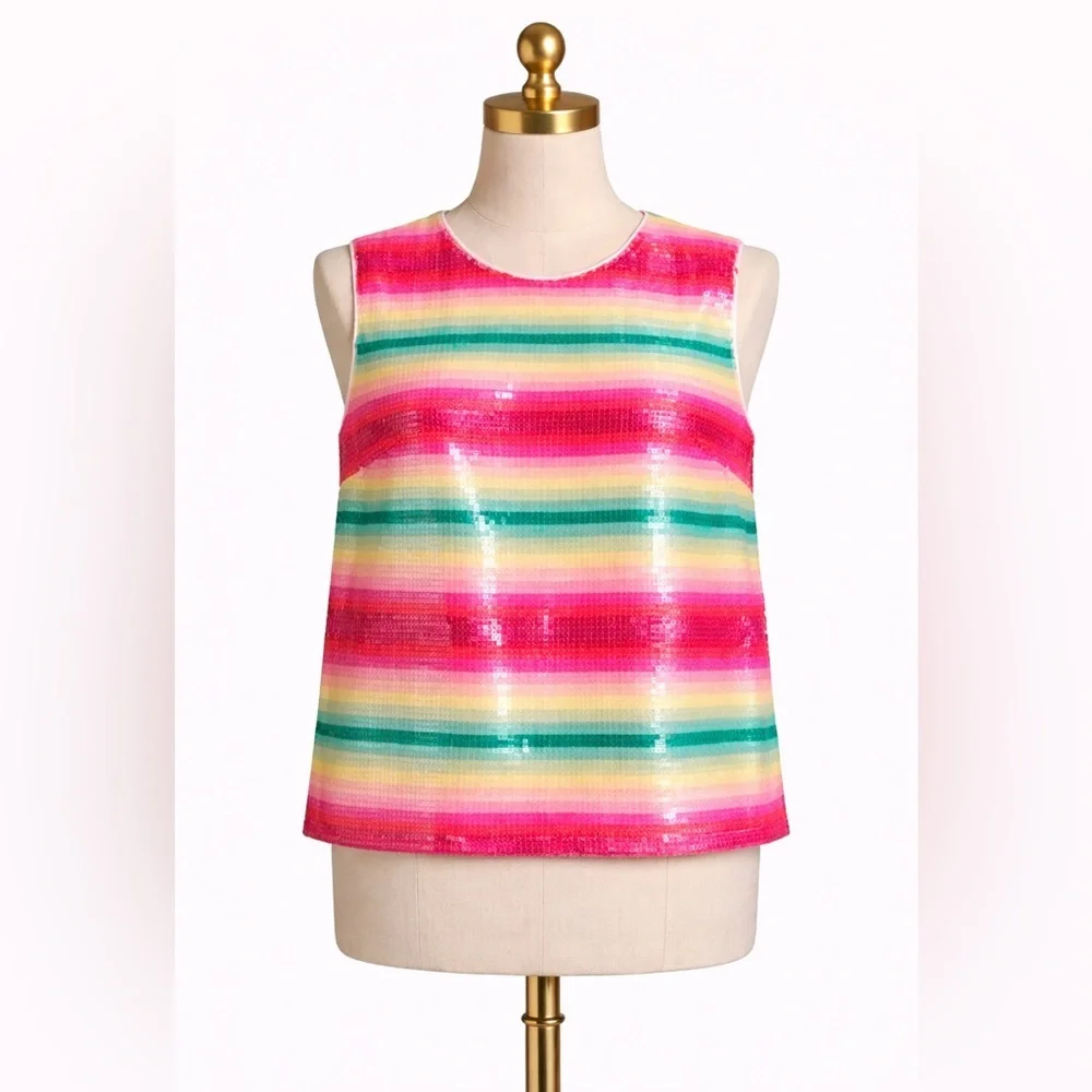 J.Crew Watermelon Stripe Sequin Sleeveless Top Size Small